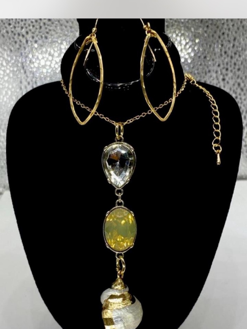 Custom ^^^ Iced*  Gold-Tone Yellow Crystal Drop Necklace / Earrings ***